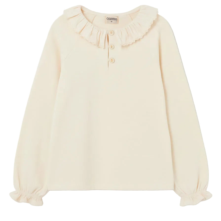 Jersey Cotton Collar Top in Ivory