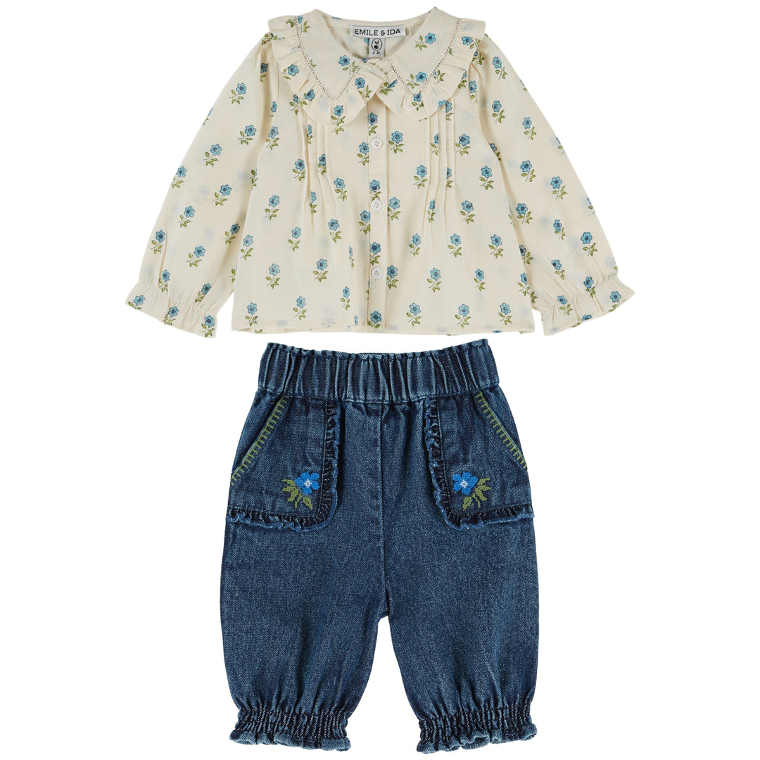Blue Flowers Baby Set in Scarlet