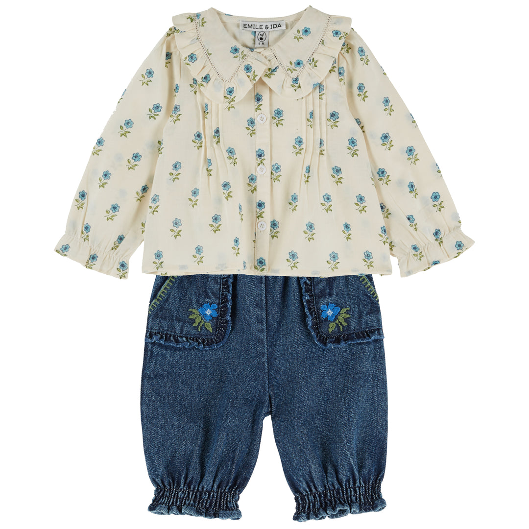 Blue Flowers Baby Set in Scarlet
