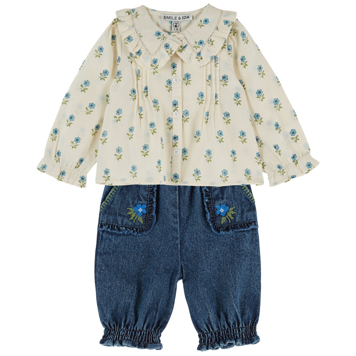 Blue Flowers Baby Set in Scarlet
