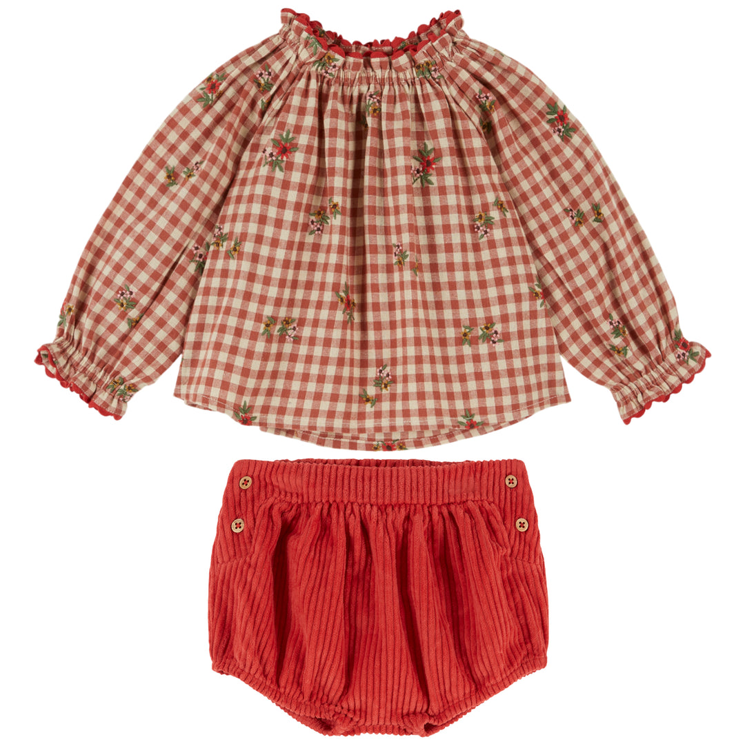 Embroidered Checked Baby Set in Vichy