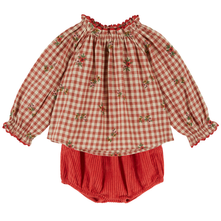 Embroidered Checked Baby Set in Vichy