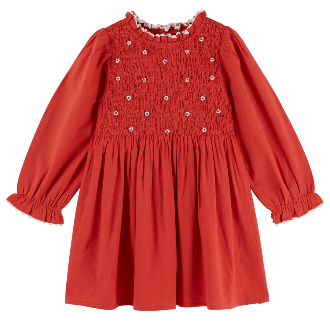 Embroidered Cerise Dress in Griotte
