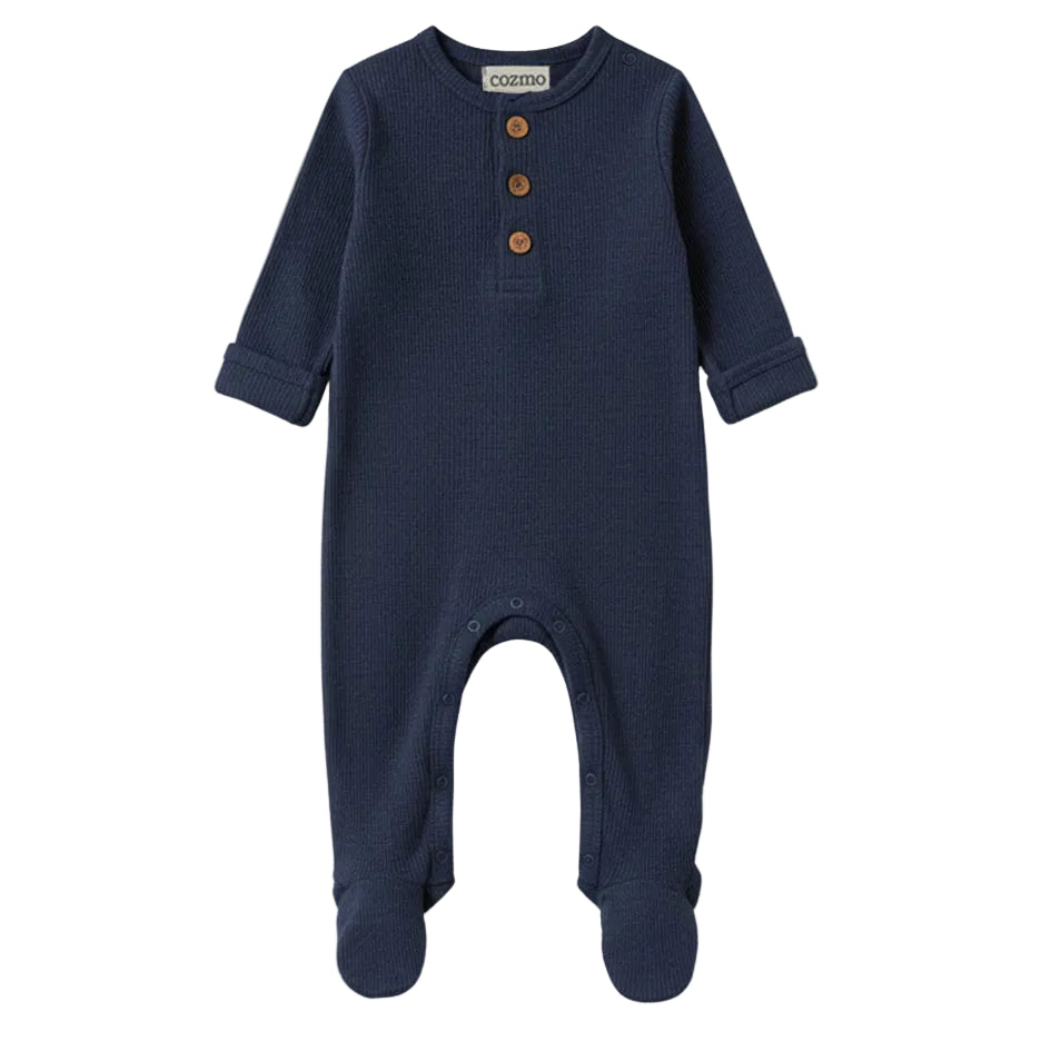 Brushed Soft Knit Baby Jumpsuit in Navy