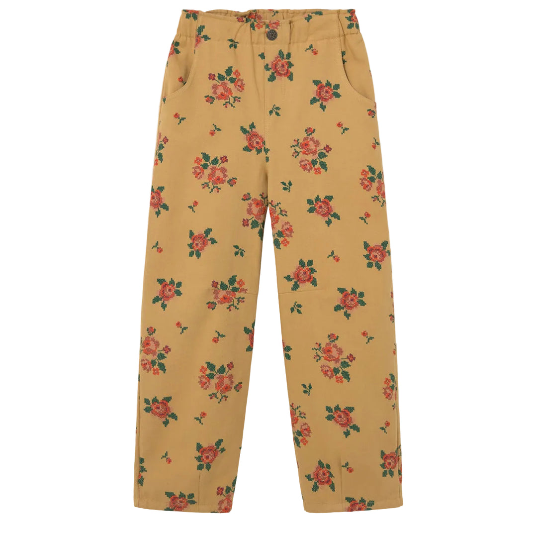 Cross Stitch Floral Twill Pants in Biscuit