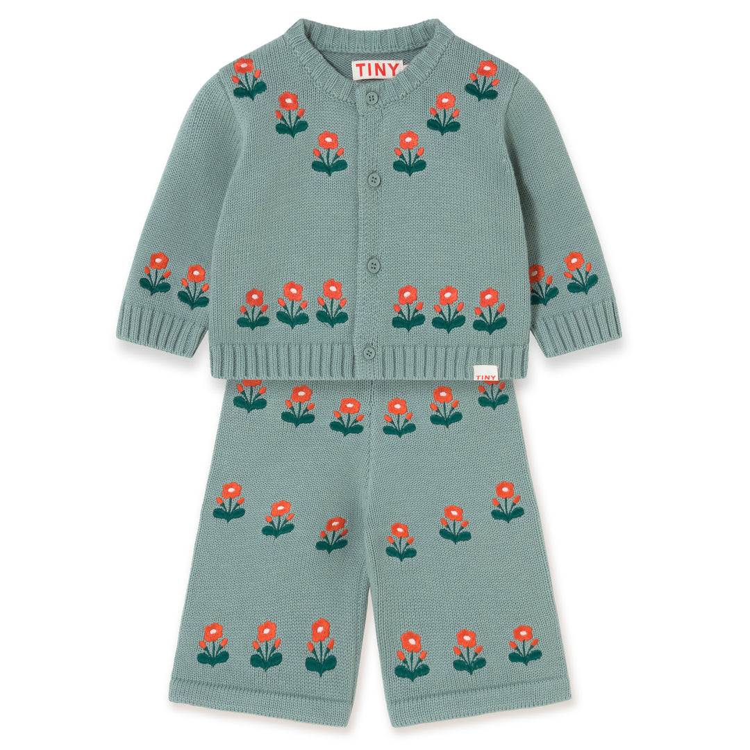 TINY COTTONS Flowers Baby Cardigan Set- Sage