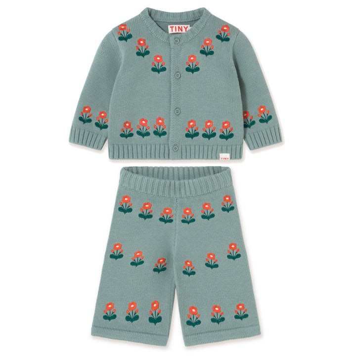 TINY COTTONS Flowers Baby Cardigan Set- Sage