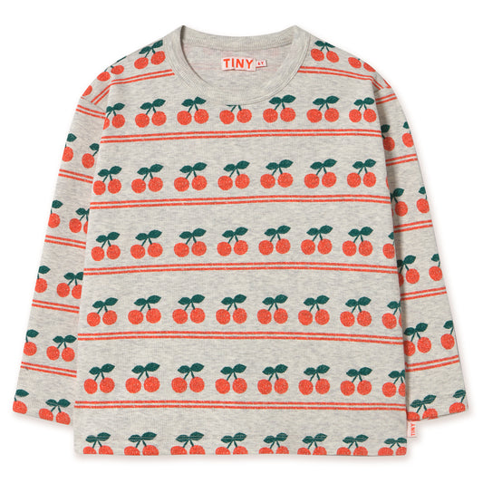 TINY COTTONS Cherry Pattern Rib Tee - Light Cream Heather