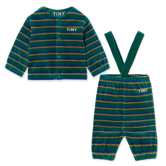 TINY COTTONS Duo Stripes Baby Set - Dark Green