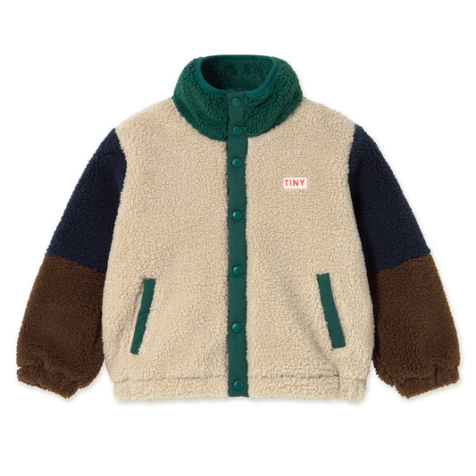 TINY COTTONS Colorblock Polar Sherpa Jacket - Dark Green