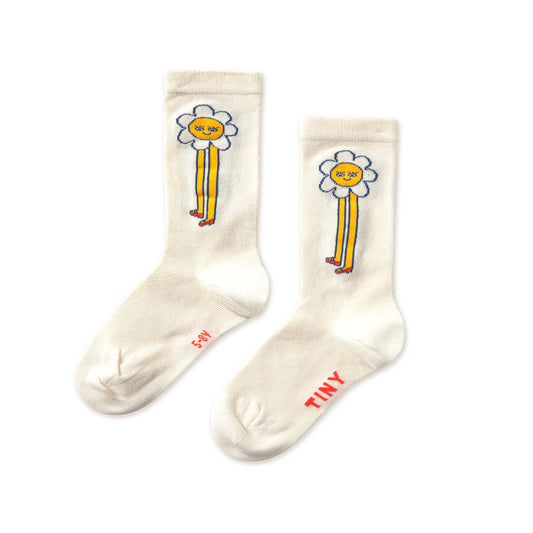 TINY COTTONS Daisies Medium Socks - Light Cream
