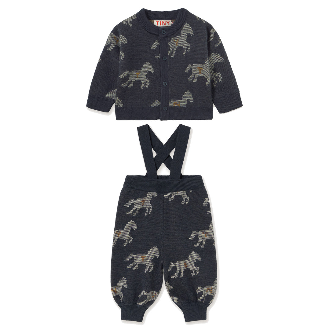 Horses Knit Baby Set in Ink Blue