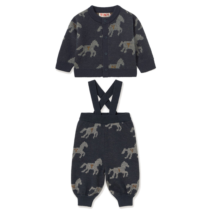 Horses Knit Baby Set in Ink Blue