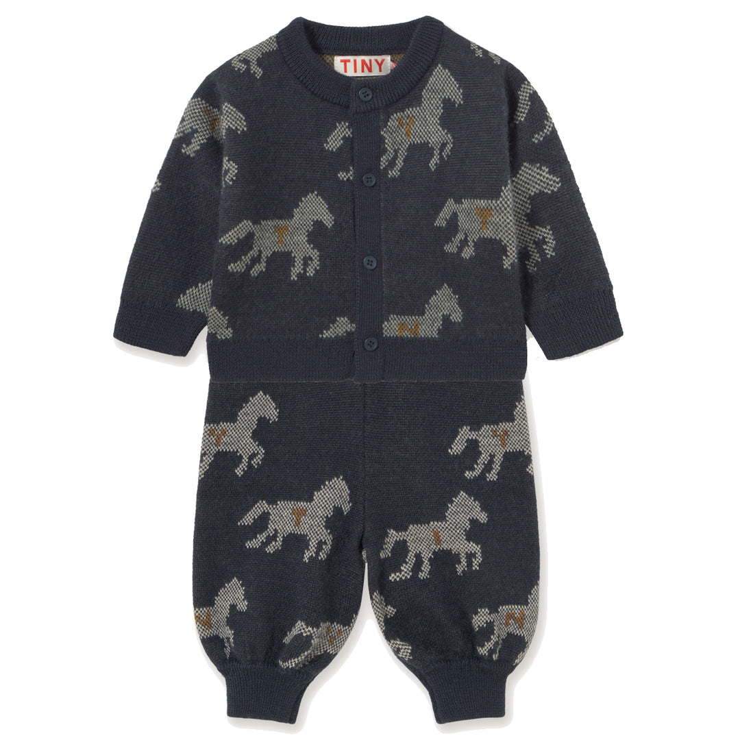 Horses Knit Baby Set in Ink Blue