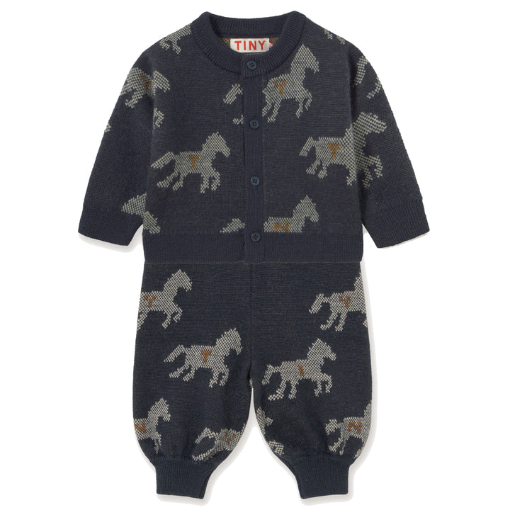 Horses Knit Baby Set in Ink Blue