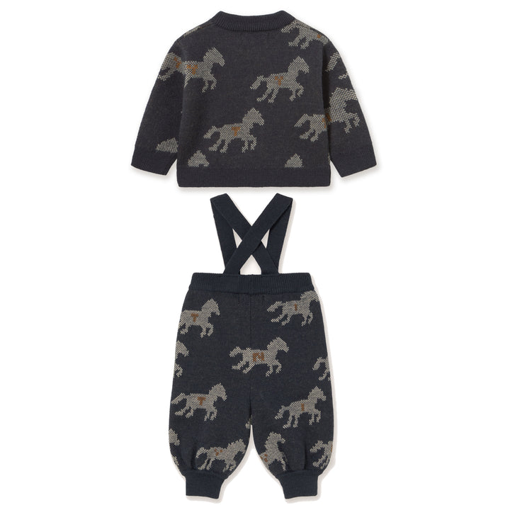 Horses Knit Baby Set in Ink Blue