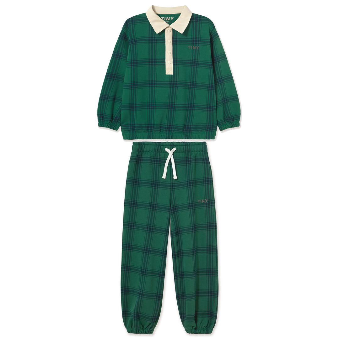 Green Check Polo Sweatshirt in Dark Green