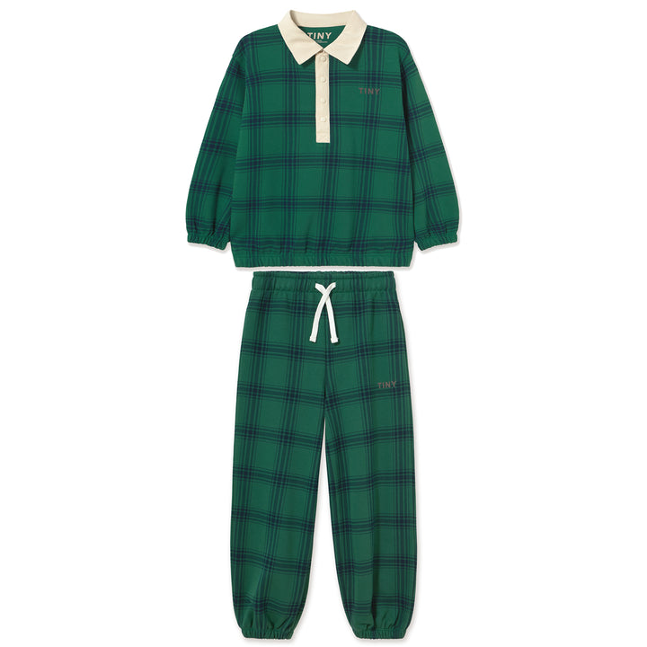 Green Check Polo Sweatshirt in Dark Green