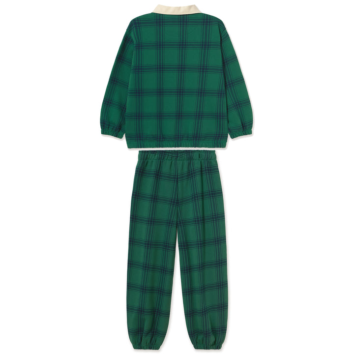 Green Check Polo Sweatshirt in Dark Green