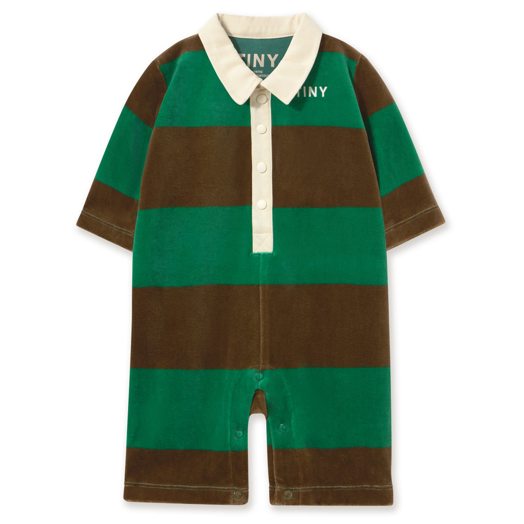 Green Stripes Polo One-Piece in Dark Green