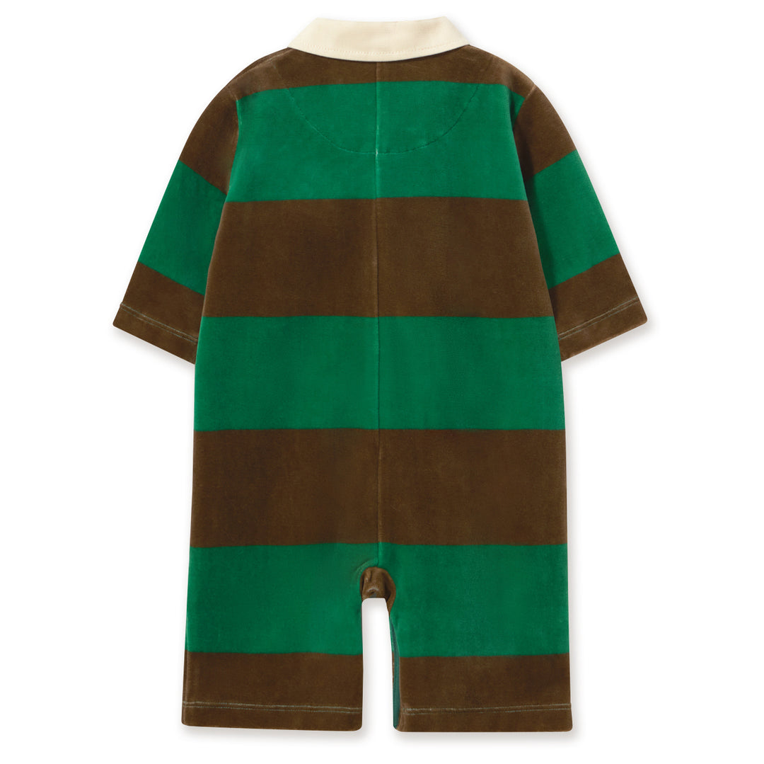 Green Stripes Polo One-Piece in Dark Green