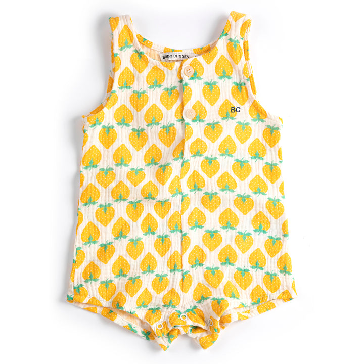 Strawberry All Over Woven Playsuit - White