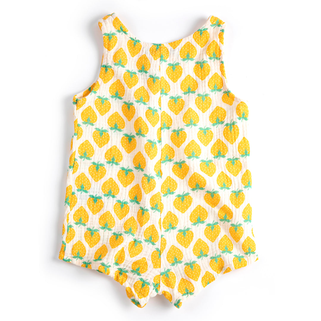 Strawberry All Over Woven Playsuit - White