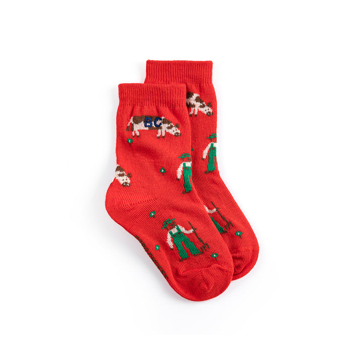 Farm Adventure All Over Short Socks - Red