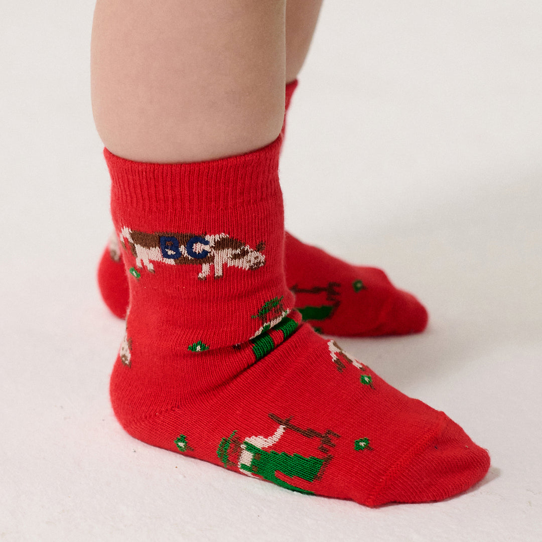 Farm Adventure All Over Short Socks - Red