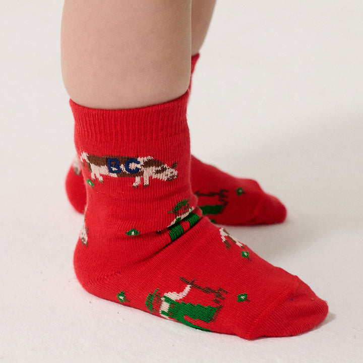 Farm Adventure All Over Short Socks - Red