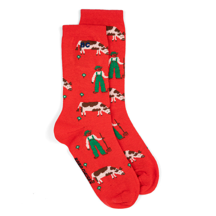 Farm Adventure All Over Long Socks - Red