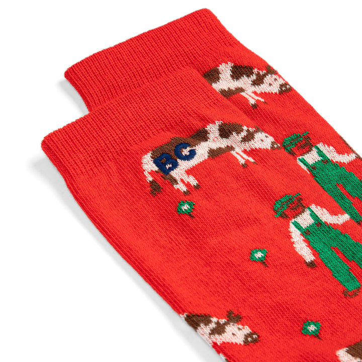 Farm Adventure All Over Long Socks - Red