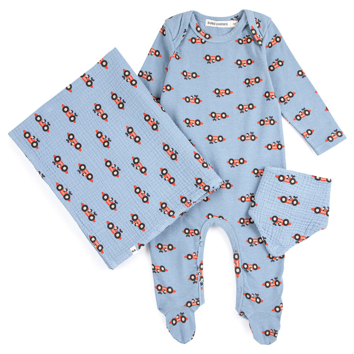 BOBO CHOSES Racing Car All Over Gift Set - Light Blue