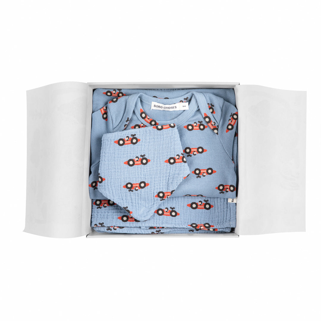 BOBO CHOSES Racing Car All Over Gift Set - Light Blue