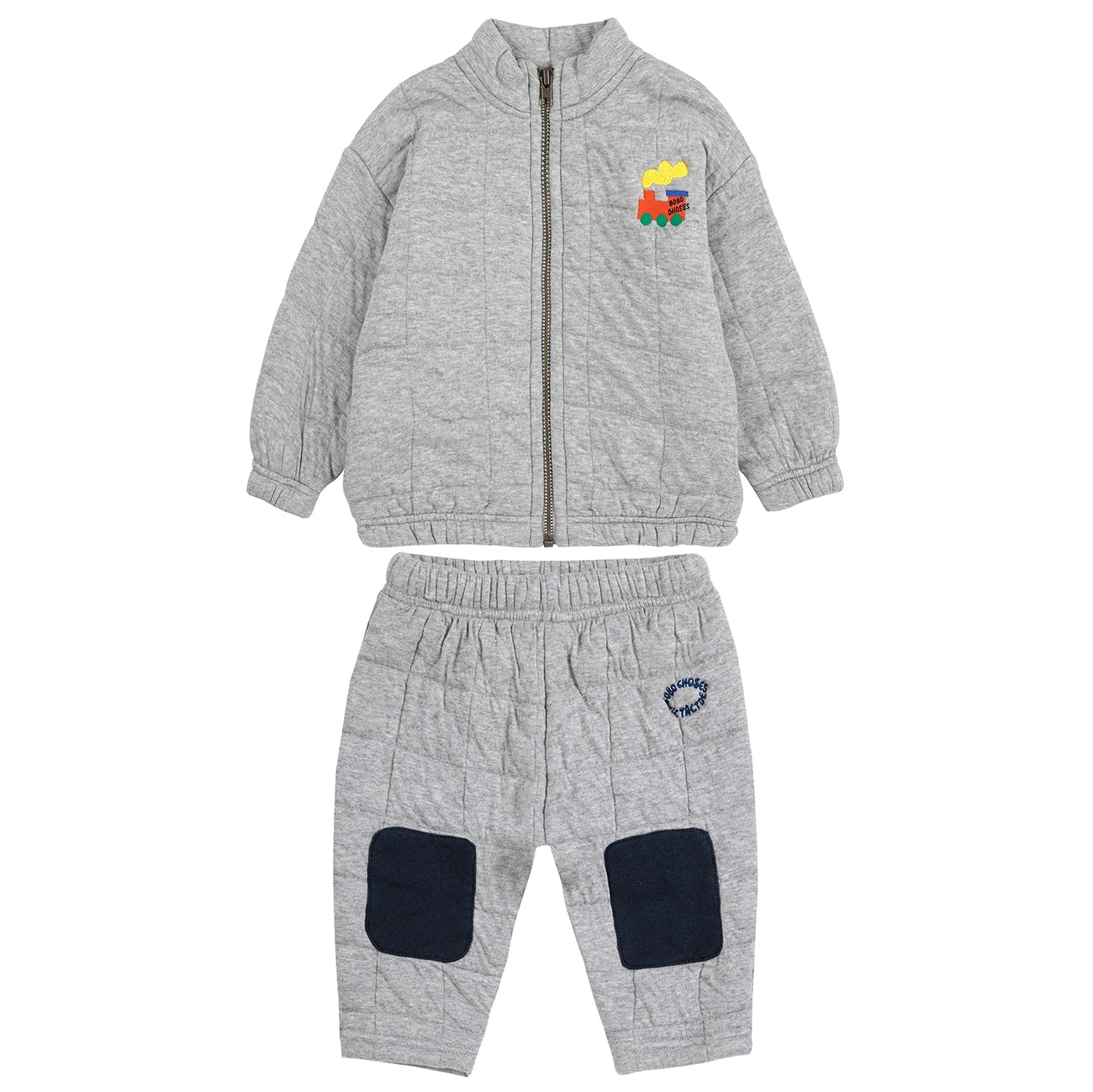 BOBO CHOSES Choo-Choo Quilted Baby Set - Light Heather Grey