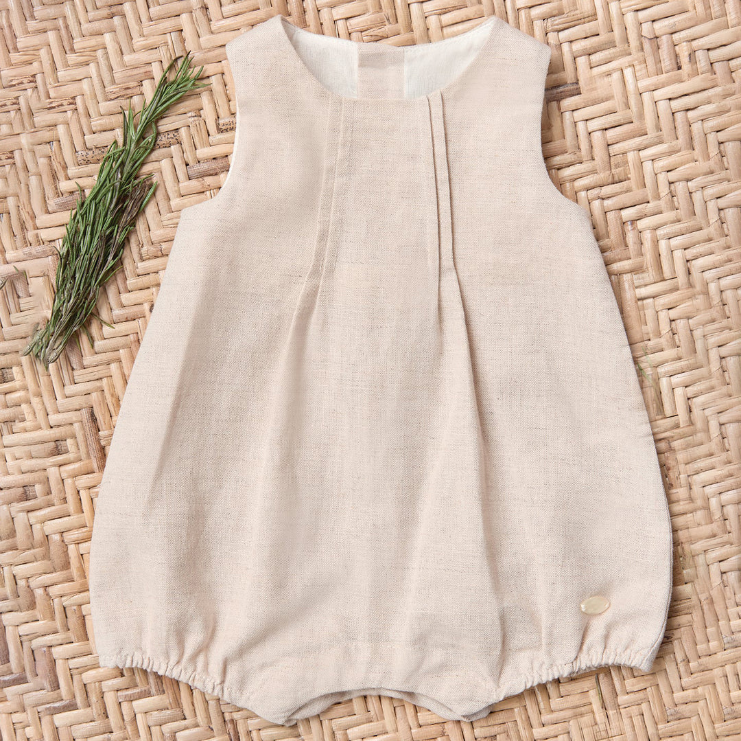 Classic Linen Romper in Beige Foncé