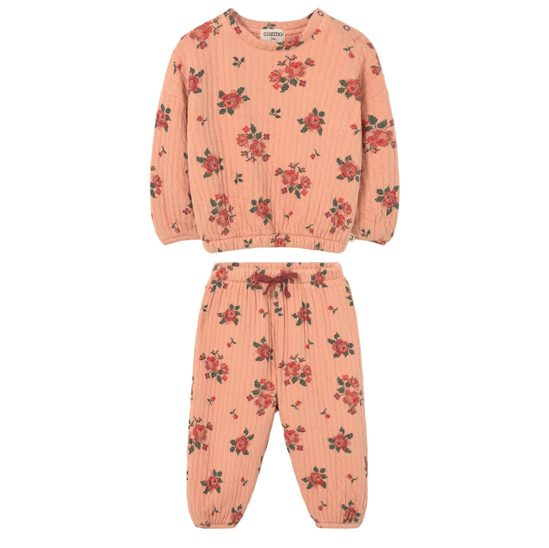 Quilted Floral Print Baby Set in Petal
