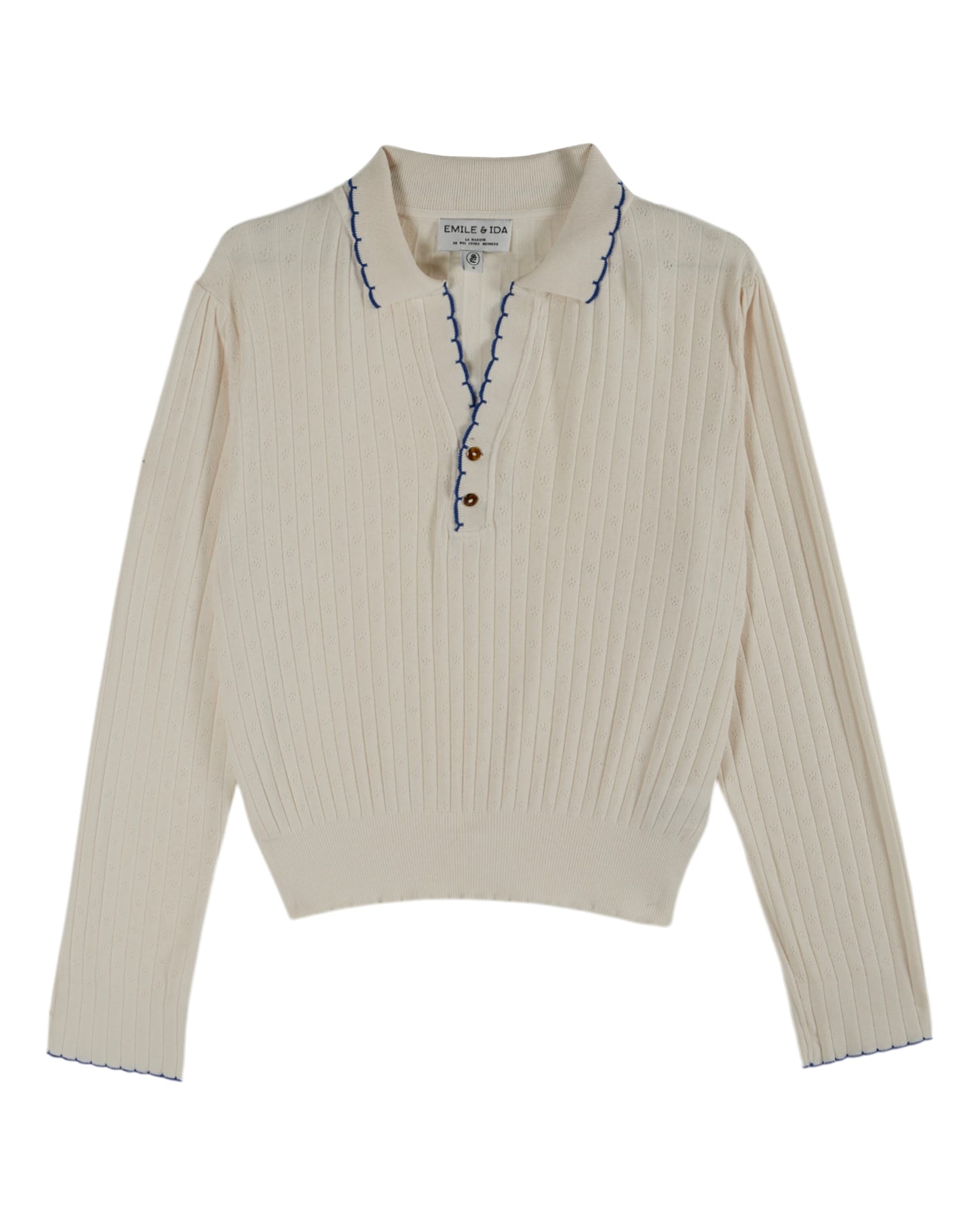EMILE ET IDA Pointelle Polo - Creme
