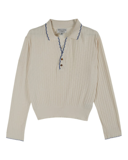EMILE ET IDA Pointelle Polo - Creme