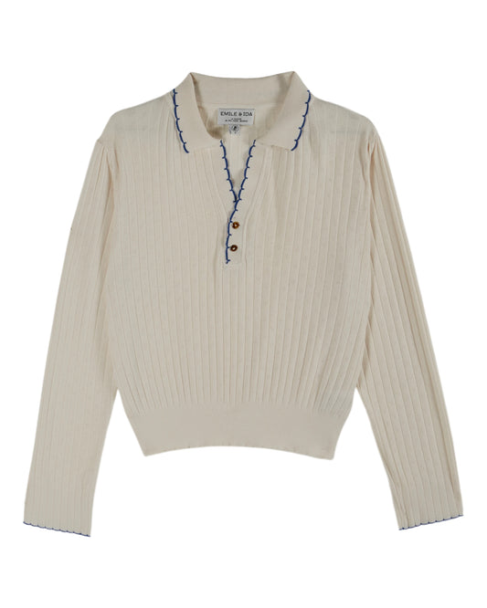 EMILE ET IDA Pointelle Polo - Creme