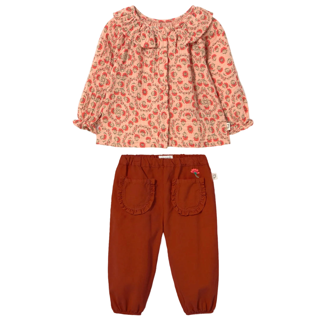 Textured Floral Print Baby Set in Petal