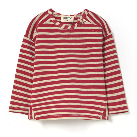 MY LITTLE COZMO Striped Elastic Fleece T-Shirt - Burgundy