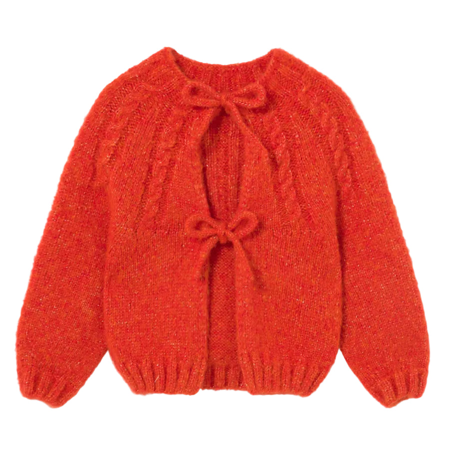 Shimmer Tricot Knit Baby Cardigan in Spicy Orange