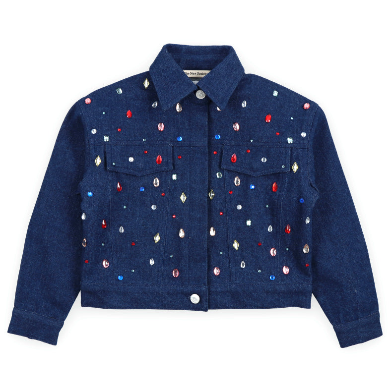 THE NEW SOCIETY Mia Rhinestone Jacket - Blue Denim