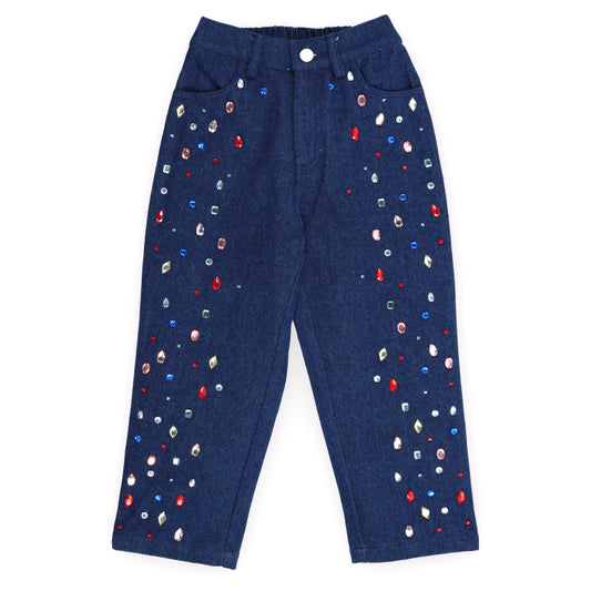 THE NEW SOCIETY Mia Rhinestone Pants - Blue Denim