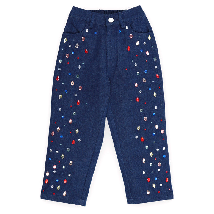 THE NEW SOCIETY Mia Rhinestone Pants - Blue Denim
