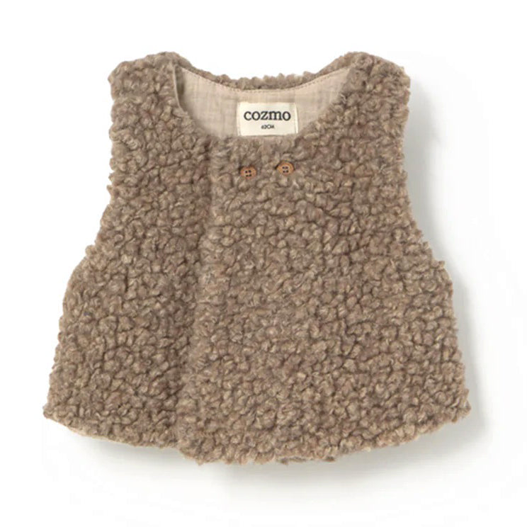 MY LITTLE COZMO Olbia Mélange Sherpa Baby Vest - Taupe