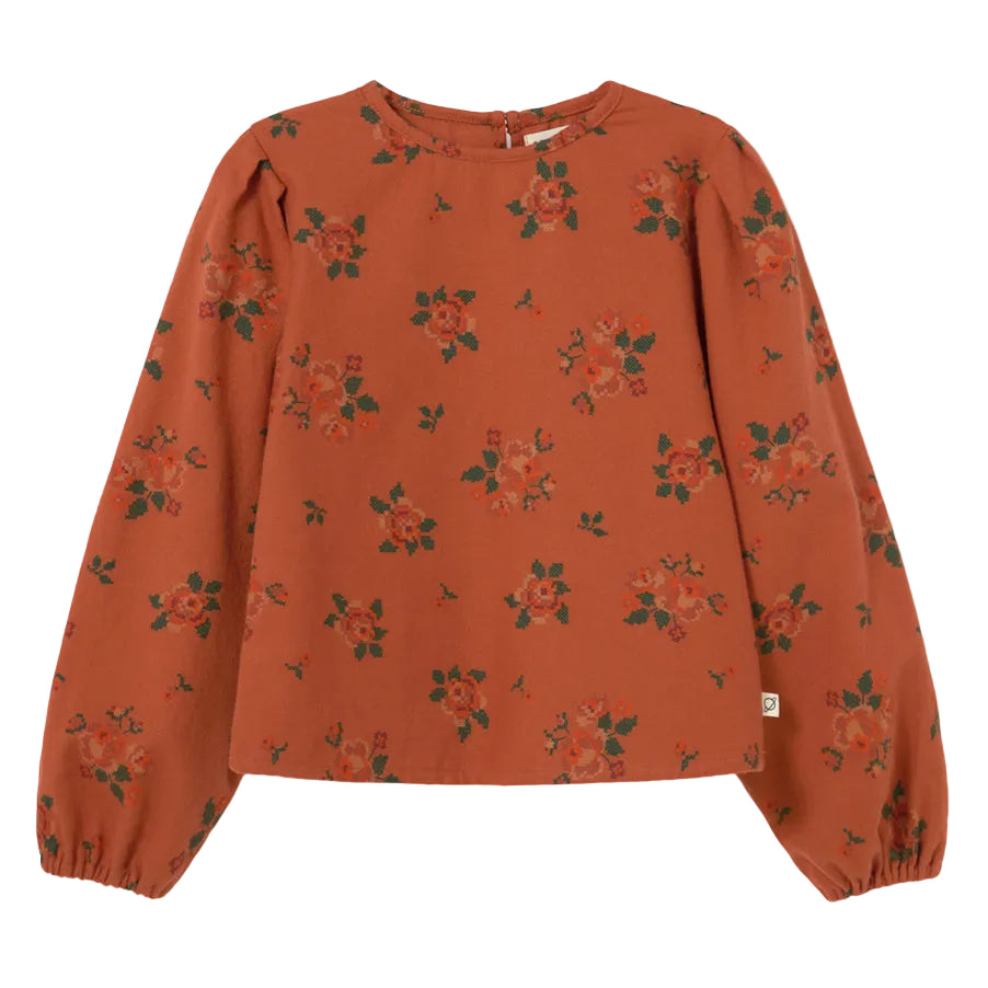 Cross Stitch Floral Flannel Blouse in Ginger