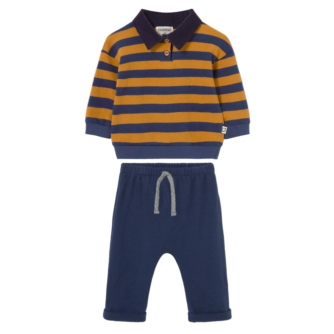 Striped Brushed Soft Knit Baby Set in Navy Biscuit