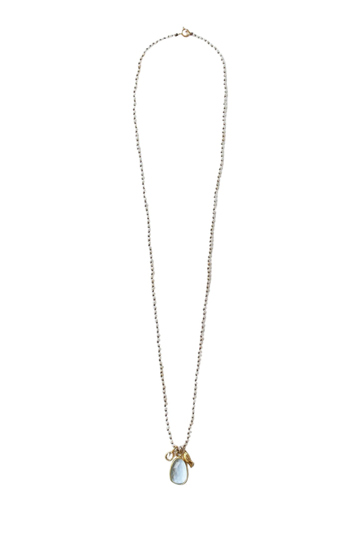 See Real Flowers Golden Koi Necklace with Aquamarine & Pearl